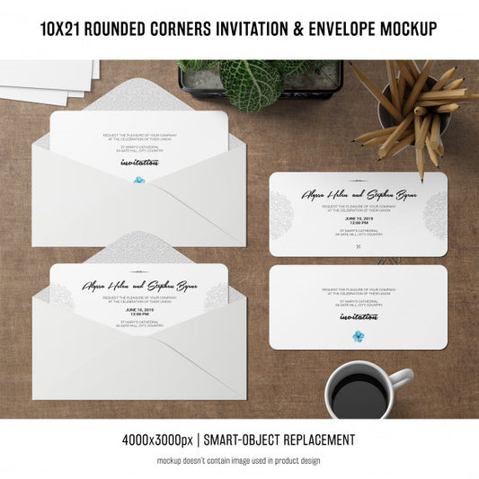 Free Rounded Corners Invitation And Envelope Mockup Psd