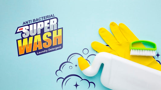 Free Rubber Gloves And Detergent Mock-Up Psd