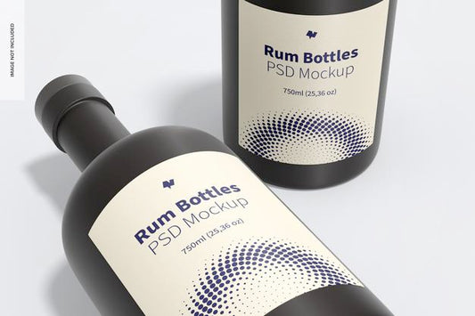 Free Rum Bottles Mockup, Close-Up Psd