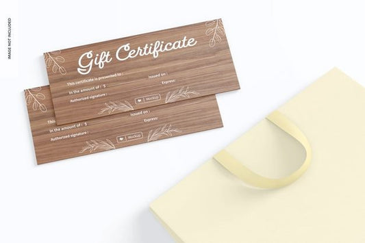 Free Rustic Gift Certificate With Bag Mockup Psd