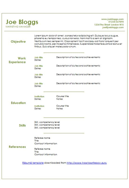 Free Sage Green Text Only CV Resume Template in Microsoft Word (DOCX) Format