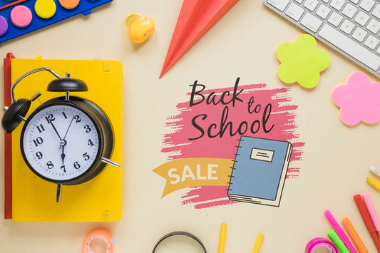 Free Sale For Back To School Items With Clock Psd