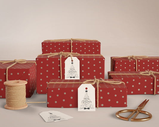 Free Same Sized Gifts Wrapped With Tags On Psd