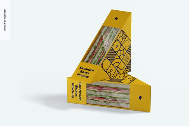 Free Sandwich Boxes Mockup, Standing And Dropped Psd