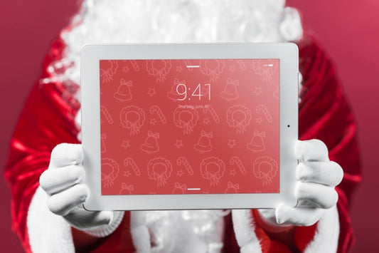 Free Santa Presenting Tablet Mockup Psd