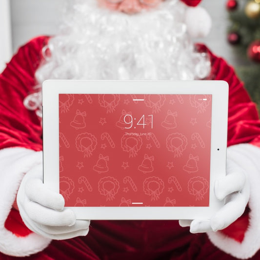 Free Santa Presenting Tablet Mockup Psd