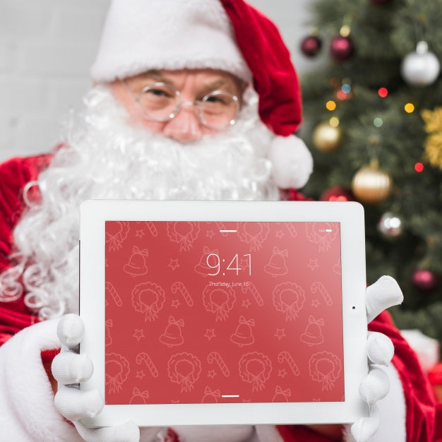 Free Santa Presenting Tablet Mockup Psd