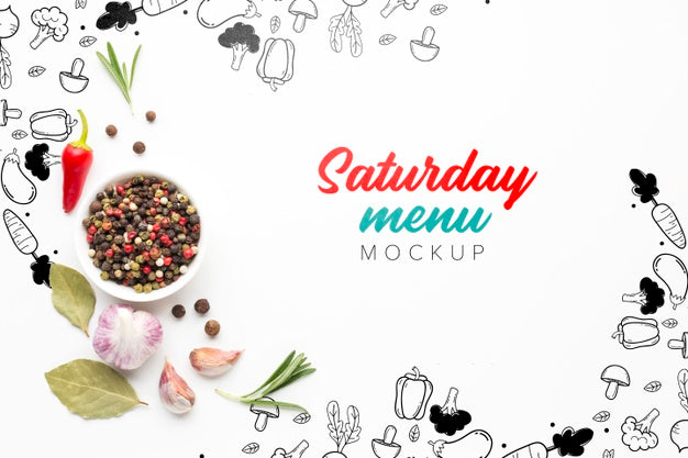 Free Saturday Menu Mock-Up With Pepper And Spices Psd
