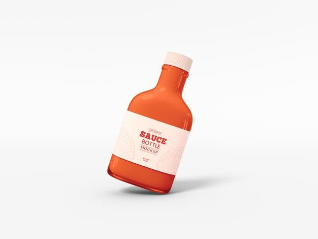 Free Sauce Bottle With Box Packaging Mockup Psd