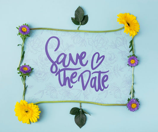 Free Save The Date Flowers Concept Mock-Up Psd