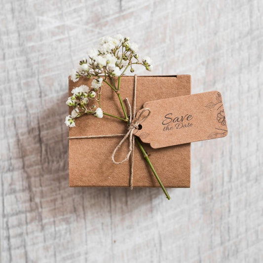Free Save The Date Label Mockup On Present Psd