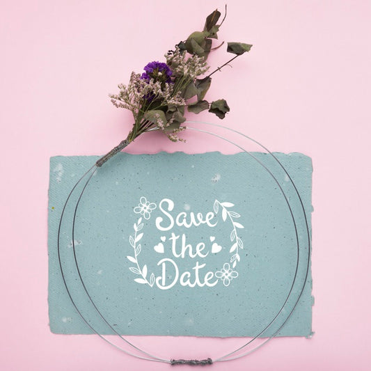 Free Save The Date Mock-Up And Dried Flowers Psd