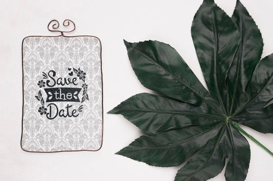 Free Save The Date Mock-Up And Fresh Natural Leaf Psd