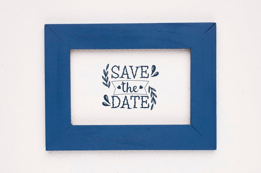 Free Save The Date Mock-Up Dark Blue Frame Psd