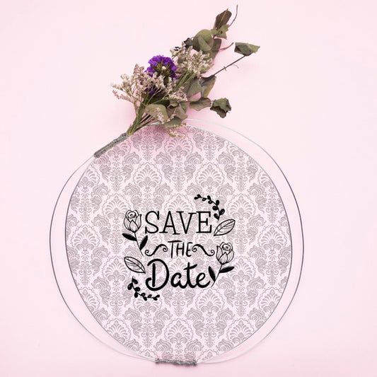 Free Save The Date Mock-Up Frame With Dries Flowers Psd