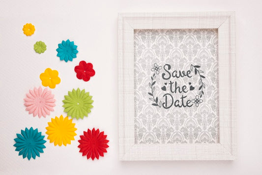 Free Save The Date Mock-Up Modern Frame And Colourful Paper Design Psd
