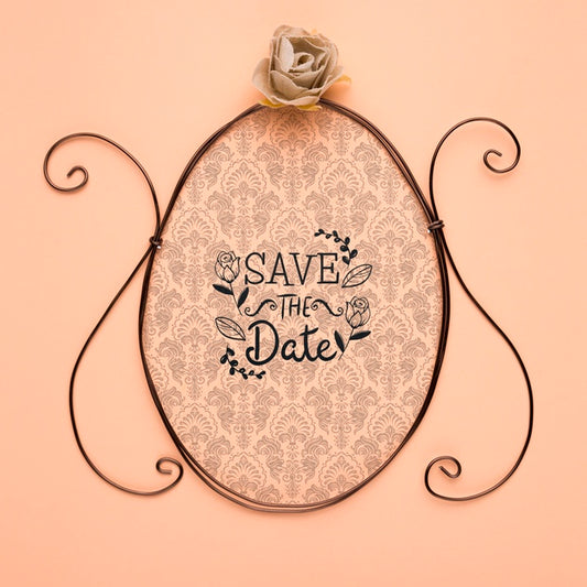 Free Save The Date Mock-Up Vintage Frame And Silver Rose Psd