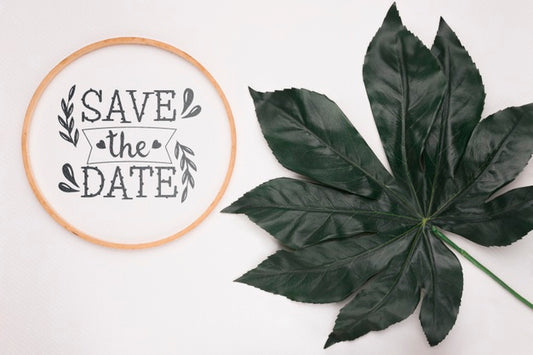Free Save The Date Mock-Up With Big Leaf Psd