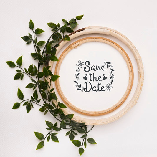 Free Save The Date Mock-Up With Leaves Frame Psd