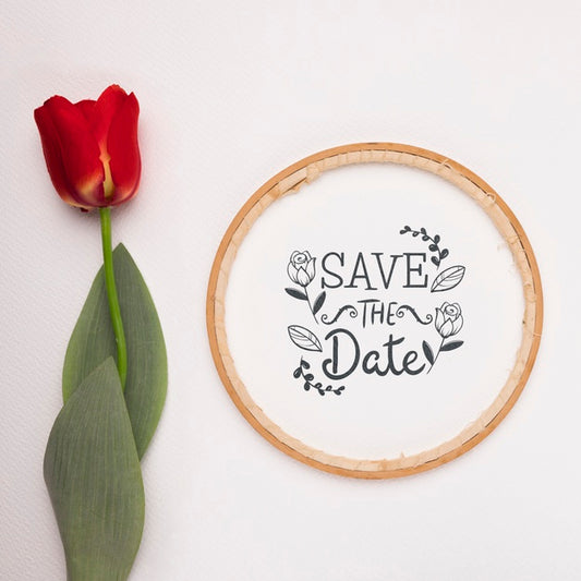 Free Save The Date Mock-Up With Tulip Psd