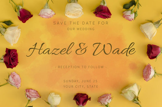 Free Save The Date Wedding And Frame Of Roses Psd