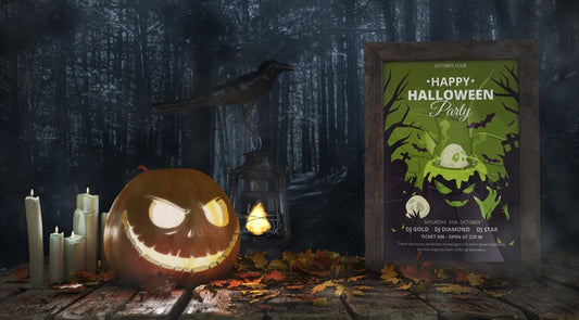 Free Scary Pumpkin With Horror Movie Poster Psd