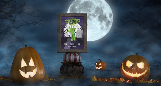 Free Scary Pumpkins With Horror Movie Poster Mock-Up Psd