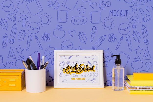 Free School Supplies And Hand Sanitizer With Mock-Up Psd