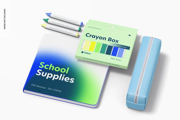 Free School Supplies Mockup, Floating Psd