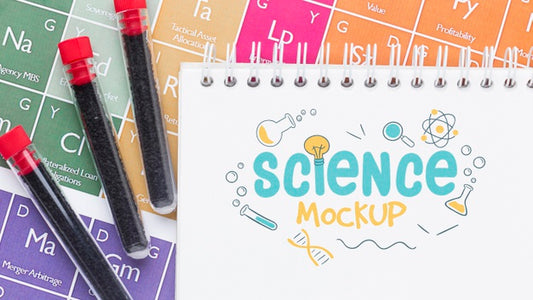 Free Science Elements Arrangement With Notepad Mock-Up Psd
