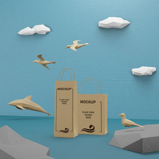Free Sea Life And Paper Bags Concept With Mock-Up Psd