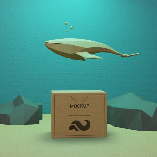 Free Sea Life And Paper Box With Mock-Up Concept Psd