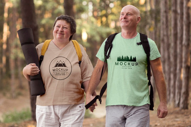 Free Senior Couple At Camping With A Mock-Up T-Shirt Psd