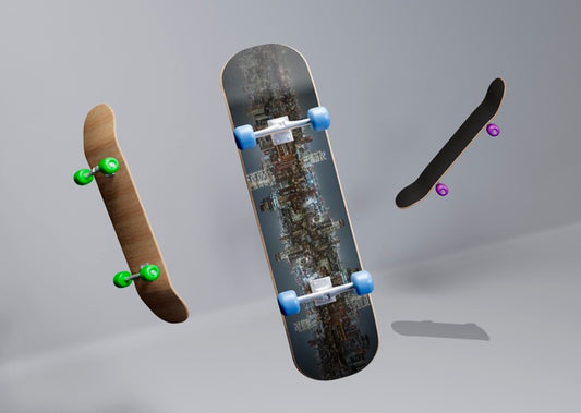 Free Set Of Colorful Skateboards In The Air Psd