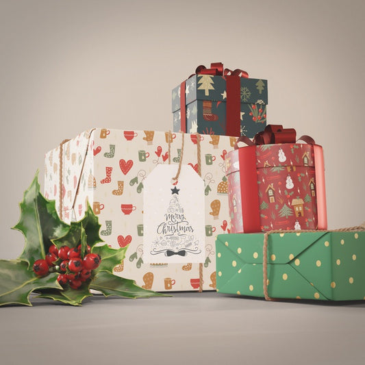 Free Set Of Gift Collection For Christmas Mock-Up Psd