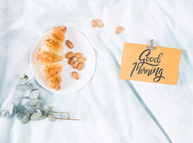 Free Set Of Morning Croissant With Morning Card Psd