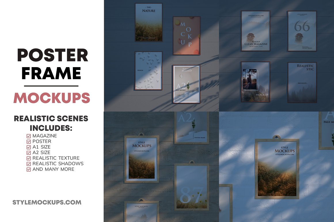 Free Set Of Poster Frame Mockups