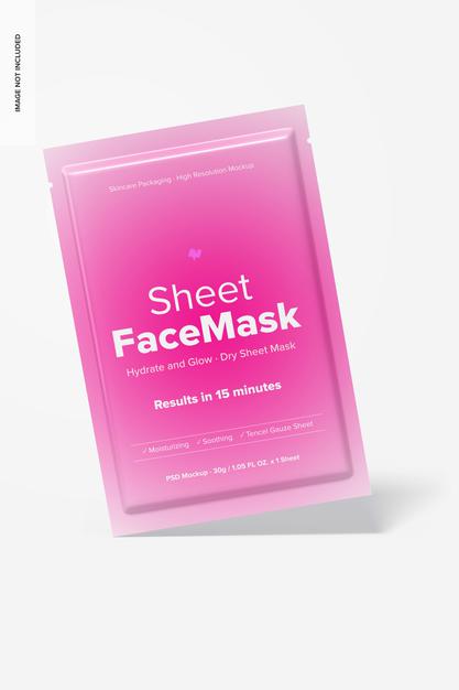 Free Sheet Face Mask Mockup, Leaned Psd