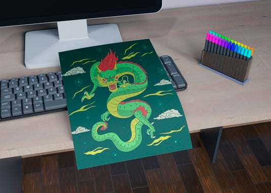 Free Sheet With Colorful Snake Design On Desk Psd
