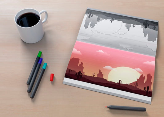 Free Sheet With Nature Draw And Coffee Beside Psd
