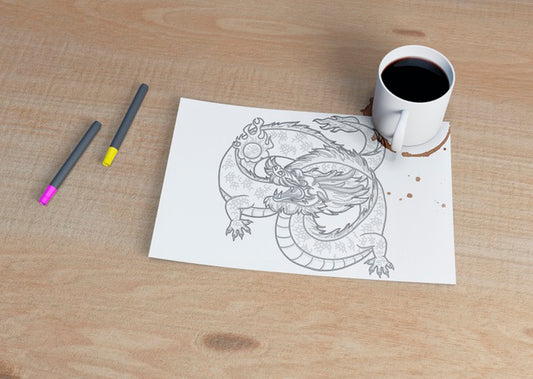 Free Sheet With Sketch And Cup Of Coffee Beside Psd