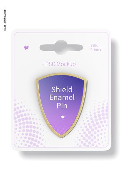 Free Shield Enamel Pin Mockup, Front View Psd