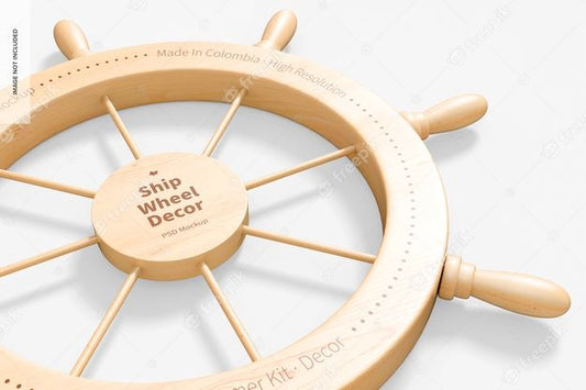 Free Ship Wheel Decor Mockup, Close-Up Psd