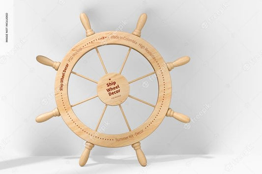 Free Ship Wheel Decor Mockup, Leaned Psd