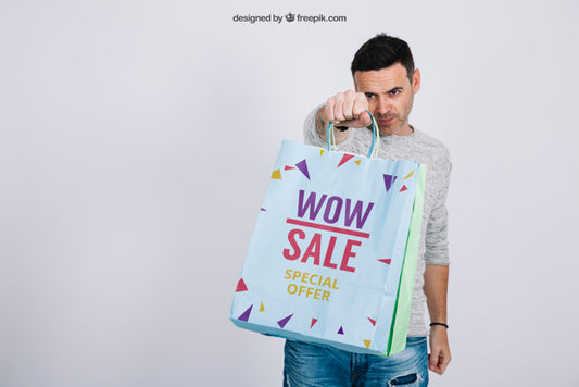 Free Shopping Bag Mockup With Stylish Man Psd