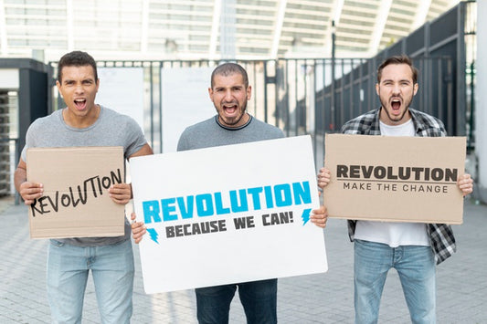 Free Shouting Activists With Protest Mock-Up Psd
