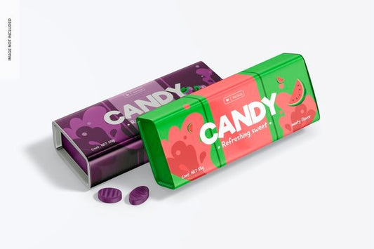 Free Side Slit Candy Boxes Mockup, Perspective Psd