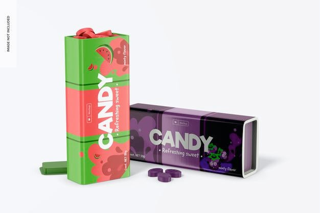 Free Side Slit Candy Boxes Mockup, Standing And Dropped Psd