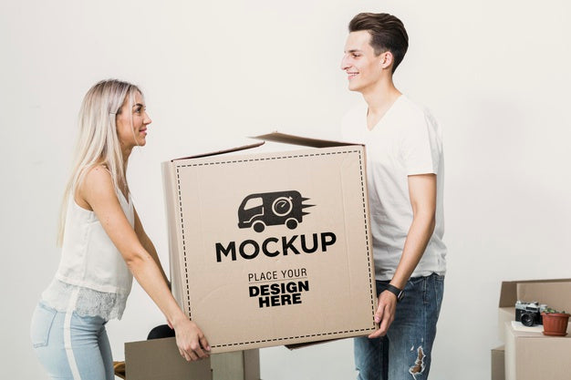 Free Side View Couple Holding Box Psd