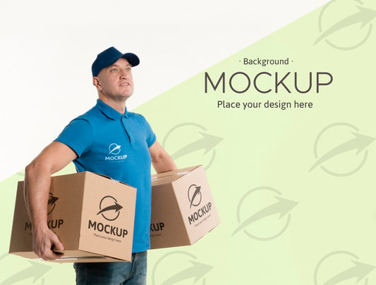Free Side View Delivery Man Holding Boxes On His Hips Psd
